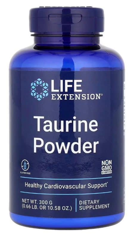 Life Extension Taurine Powder אבקת טאורין טהורה 300 גרם לתמיכה בלב, אנרגיה והתאוששות.