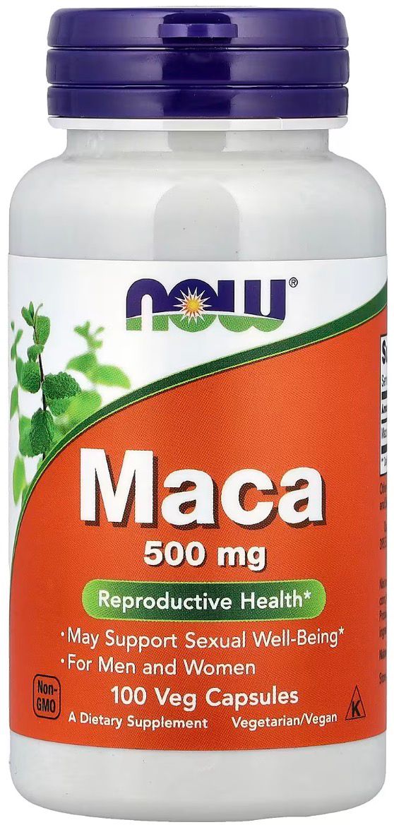 NOW Maca 500 מ"ג – תוסף מאקה לאנרגיה ואיזון הורמונלי, 100 כמוסות.