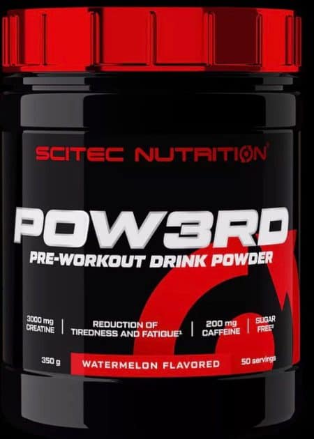 Scitec Nutrition POW3RD פרי וורקאאוט בטעם אבטיח עם קריאטין, קפאין ובטא אלנין – תוסף קדם אימון לאנרגיה, פוקוס וביצועים ללא סוכר.