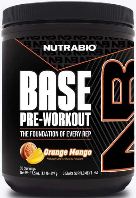 NutraBio Base Pre-Workout פרי וורקאאוט עם ציטרולין, בטא אלנין וקפאין – תוסף קדם אימון לאנרגיה, פאמפ, פוקוס וביצועים לפני אימון.
