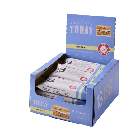 חטיף חלבון Today Crispy וניל קראנץ׳ – 18 גרם חלבון Whey, ללא גלוטן, ללא ממתיקים מלאכותיים, כשר חלבי MK