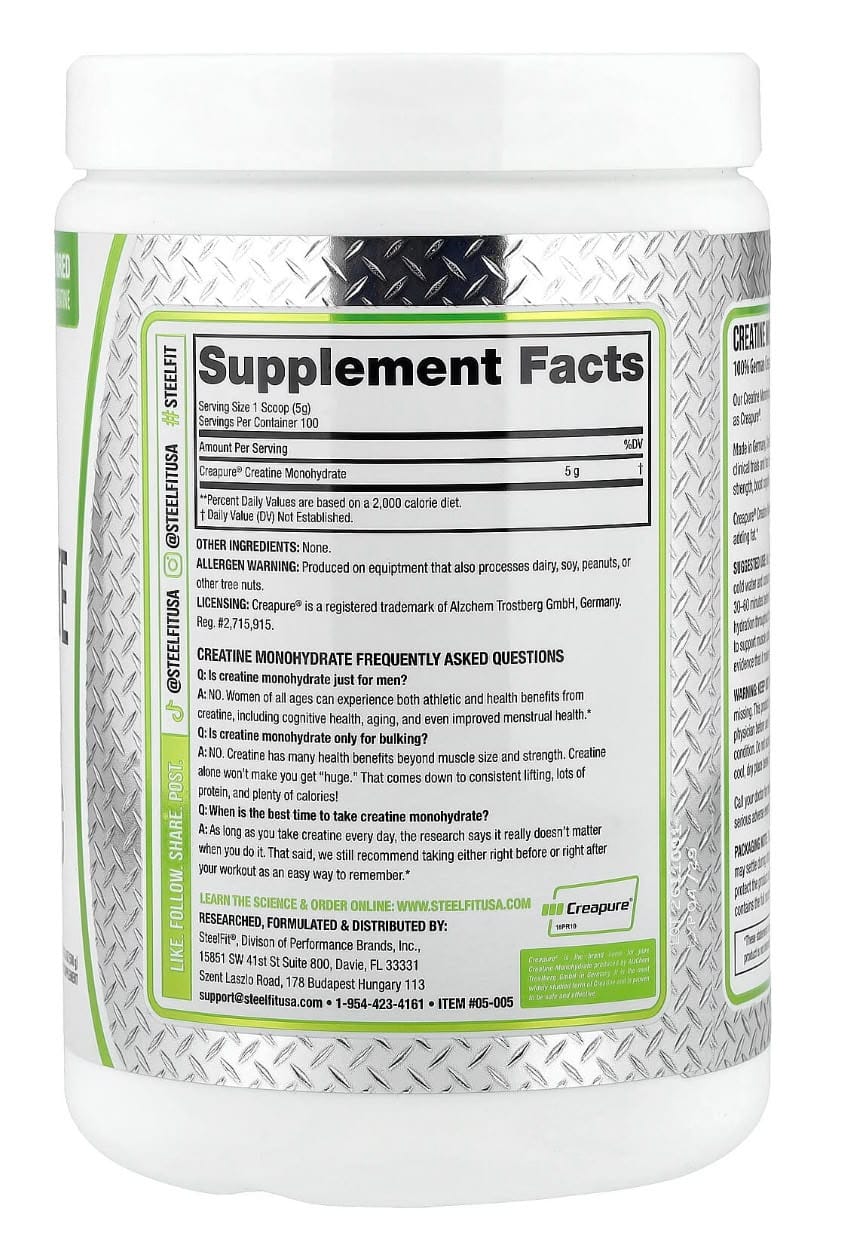 SteelFit Creatine Monohydrate 500 גרם עם Creapure® גרמני – תמונה 2